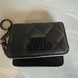 Steve Madden Quilted Black Keychain Pouch
